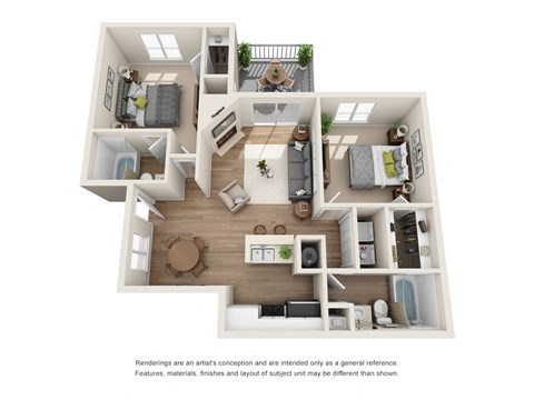 Floor plan for 2 beds, 2 baths, 1004 sqft